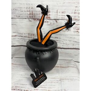 Skull & Bones Halloween Animated Kicking Witch Legs Cauldron Sound Motion Prop
